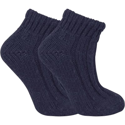 Dames DikkeKnit Wool Blend Enkellaars Sokken - Marine