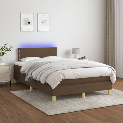 vidaXL - Boxspring - met - matras - en - LED - stof - donkerbruin - 120x200 - cm