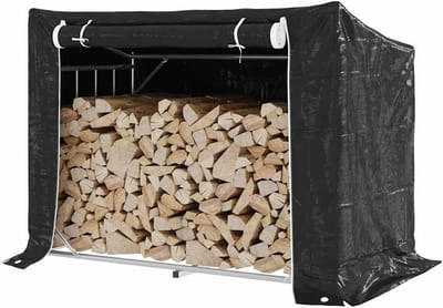 Brandhoutrek - Houtopslag Houder - Buitenhaard Voeden - Verhoogd Ontwerp - 151 x 80.5 x 110.5 cm - Zwart