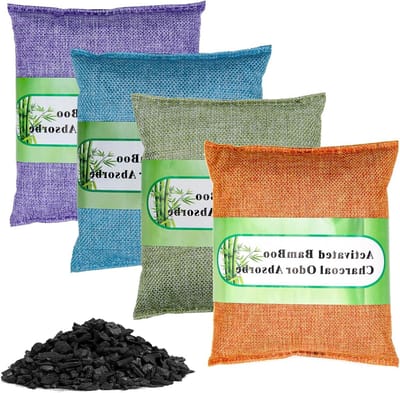 Houtskool Luchtzuiveraar - Geur Absorber - Frisse Lucht Creëren - Natuurlijk Materiaal - 4 Pakken 16 oz - Zwart