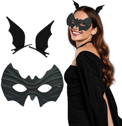 Dailygoods- Vleermuismasker - Batman geïnspireerd - Accessoireset - Zwart - Haarspelden - Polyester - Feestmasker