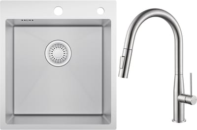 CECIPA max Spoelbak voor keuken 44*49CM - Spoelbak Keuken Met Keukenkraan Met Uittrekbare Uitloop - Enkele spoelbak Met waterafvoersysteem - Voor 45 cm Kast - RVS