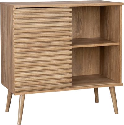 sweeek - Dressoir 1 schuifdeur en plank gegroefde houtlook 80cm - madere