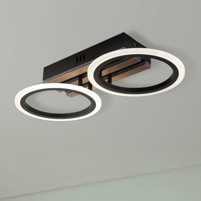 Globo LED plafondlamp Blevins, 2-lamps, zwart/houtlook, lengte 46 cm