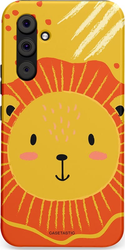 Casetastic hoesje geschikt voor Samsung Galaxy A54 (2023) 5G - Dubbellaagse bescherming - Vrolijke leeuw - Fashion Case - Goud Rood Oranje