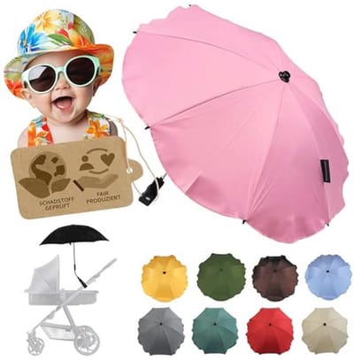 Universele parasol voor kinderwagen met UV-bescherming 50+ - Verstelbare houder voor ronde en ovale buizen, roze