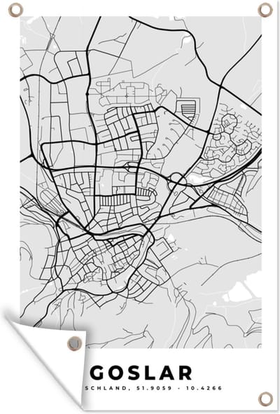 Muurdecoratie Duitsland - Goslar - Kaart - Stadskaart - Plattegrond - 120x180 cm - Tuinposter - Tuindoek