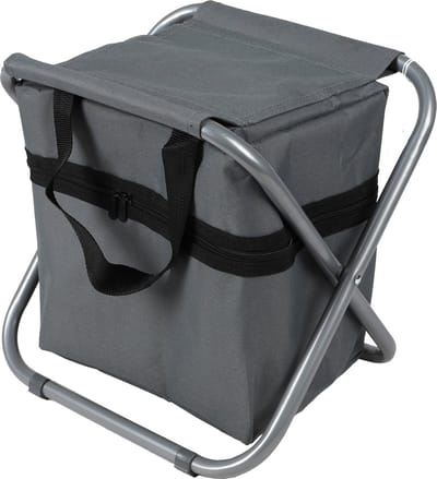 Sunnydays Camping/outdoor krukje met koeltas ineen - Inklapbaar - grijs - 33 x 27 x 35 cm - spullen opbergen