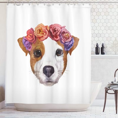 ABAKUHAUS Jack Russell-douchegordijn – Veelkleurig – 175x180 cm – Polyester