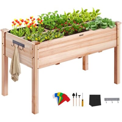 VEVOR verhoogde plantenbak van hout met plank, bloembak, draagvermogen 100 kg, tuinbak, terras, groentebed, tuinbed, plantbed, 120 x 58 x 76 cm, ideaal voor het kweken van groenten, fruit en kruiden.