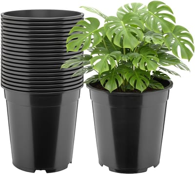 Garronda Set van 20 hoge ronde kunststof kweekpotten met drainagegaten (Zwart, Ø25 x 24 cm (9,5L)) GD-KW-RH