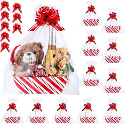 Cadeaumanden Set - Verpakkingsmateriaal - Feestelijke Geschenkverpakking - 44 Delige Kit - 25x16.5cm Opening - Gestreept Rood Wit
