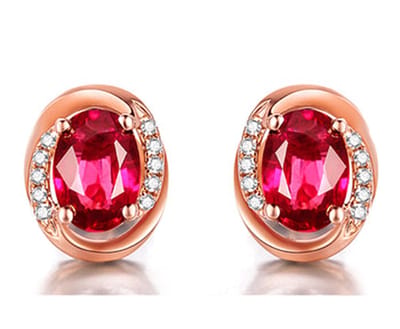 925 Zilveren Ovale Ruby Zirkoon Edelsteen Oorknopjes voor dames