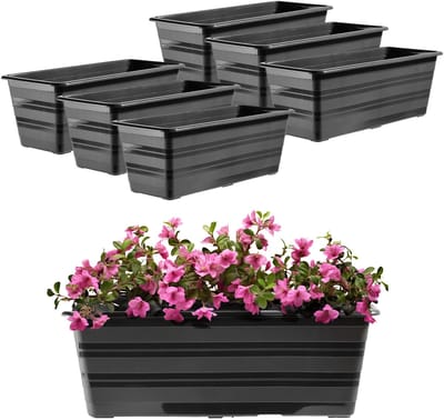KADAX Set bloembak, 6 x 40 cm, antraciet, balkonpot van kunststof, weerbestendige plantenbak, bloempot, balustrade voor bloemen