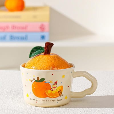 Tasse à eau orange Bureau Cadeau d'anniversaire Tasse en céramique Mug Mug avec couvercle Souvenir Tasse mignonne Eau potable ménagère 330ML