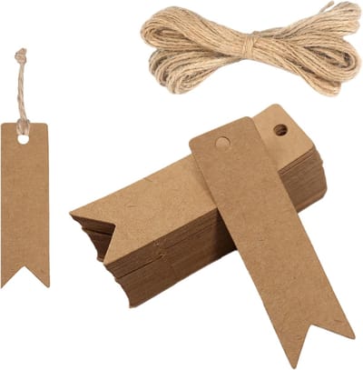 SnelShoppen - Pack van 100 Kraft Papier Cadeaulabels 2x7 cm met 20m Jute Touw - Perfect voor Trouwen, Kerst, Cadeauverpakking en DIY Projecten