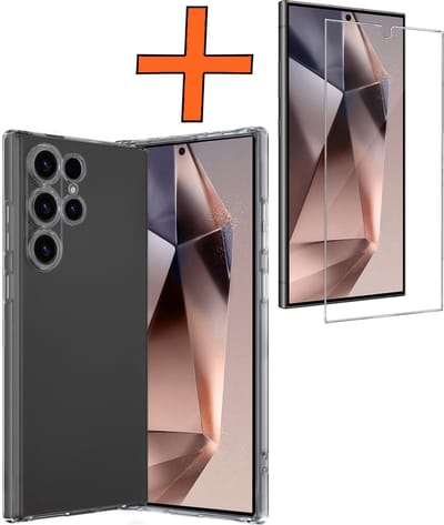 Hoes - Met Screenprotector - Geschikt voor Samsung Galaxy S24 Ultra - Sterk & Shockproof - Back Cover - Siliconen Case - Telefoon Hoes - Transparant