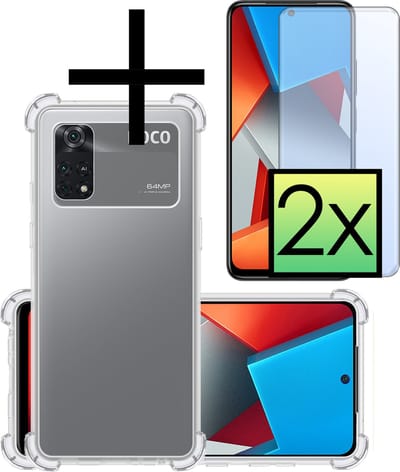 Hoesje - Met Screenprotector - 2 Stuks - Geschikt voor Xiaomi Poco X4 Pro 5G - Sterk & Shockproof - Siliconen Case - Back Cover - Telefoon Hoes - Shock Proof - Transparant