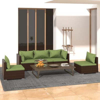 vidaXL - 5-delige - Loungeset - met - kussens - poly - rattan - bruin