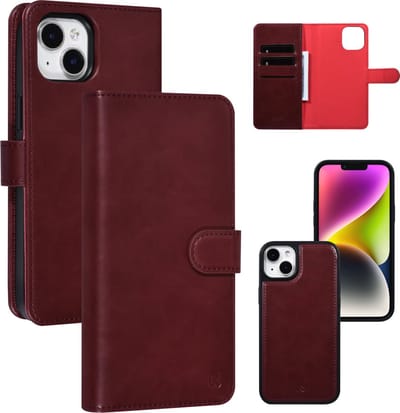 UNIQ Accessory Apple iPhone 14 Plus Smartphonehoesje met Book Case & Back Cover - PU-materiaal, Rood, Bescherming van Telefoon