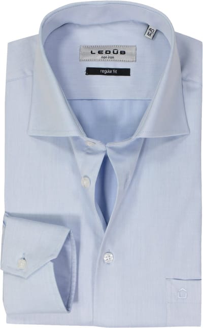Ledub regular fit overhemd - lichtblauw twill - Strijkvrij - Boordmaat: 42 (EU maat: L)