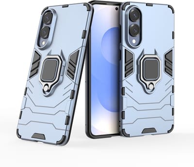 MobyDefend Hoesje - Geschikt voor Samsung Galaxy S25 Edge - Dubbelgelaagde Pantsercase Met Standaard - Blauw