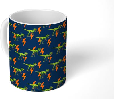 Mok - Koffiemok - Bliksemschichten - Oranje - Dinosaurussen - Mokken - 350 ML - Beker - Koffiemokken - Theemok