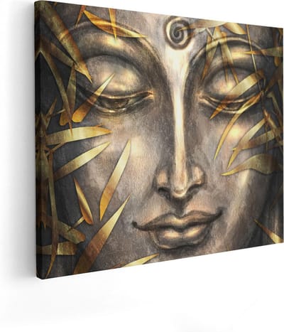 Artaza Canvas Schilderij Boeddha Gezicht - 50x40 cm - Wanddecoratie Mandala - Muurdecoratie Spiritueel - Kamer Accessoires