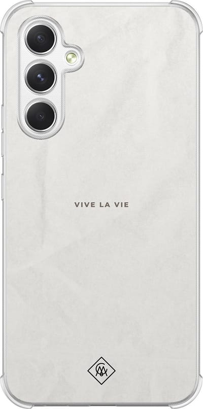 Casimoda® hoesje - Geschikt voor Samsung Galaxy A15 - Vive La Vie - Shockproof case - Extra sterk - TPU/polycarbonaat - Mint, Transparant