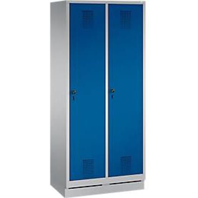 Kapstok Evolo S 3000, staal, met fitting, 2 compartimenten allebei met B 400 mm, veiligheidsdraaigrendelslot, blank aluminium RAL 9006/gentiaanblauw RAL 5010
