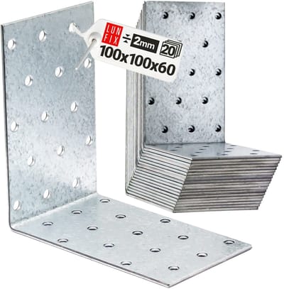 LUN FIX - Hoekverbinder + Gatplatenhoek 100x100x60x2 - 20 Stuk - Kleine Montagehoek - Houtverbinder - Corrosiebescherming - Gathoek