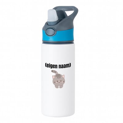 Hacebo® - kat met eigen naam waterfles met rietje blauw - Katten - katten liefhebbers - iemand die houdt van katten - verjaardag - cadeau - kado - water fles - 650ML