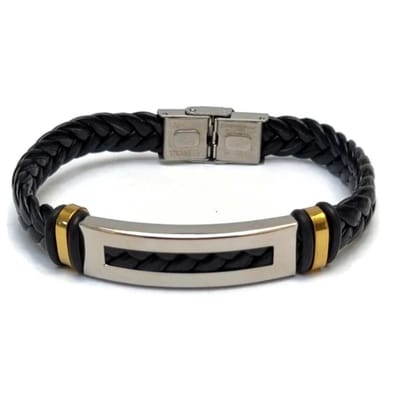 Aramat Jewels | Armbanden | Stoere Rvs Accenten Armband | | | |10mm | Imitatieleer | Volwassenen | Verkleurd niet