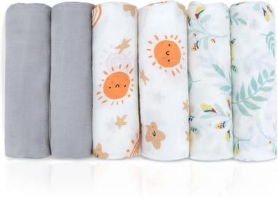 Mousseline Hydrofiele Luiers 6 Stuks Katoen 80x80cm - Ademende Baby Doeken en Swaddles
