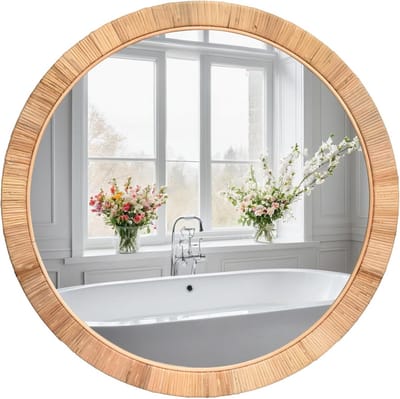 Ronde Rotan Spiegel - Rieten Wandspiegel - Interieur Decoratie - Handgemaakt Boho Design - 635 cm - Rotan