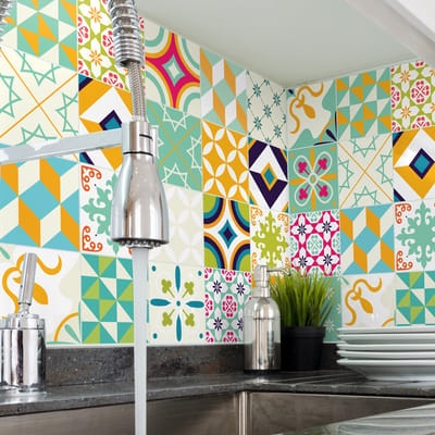 Muurstickers - Zelfklevende tegelmuurstickers voor keuken en badkamer - AZULEJOS CORNELIA - 24 stickers 10x10cm