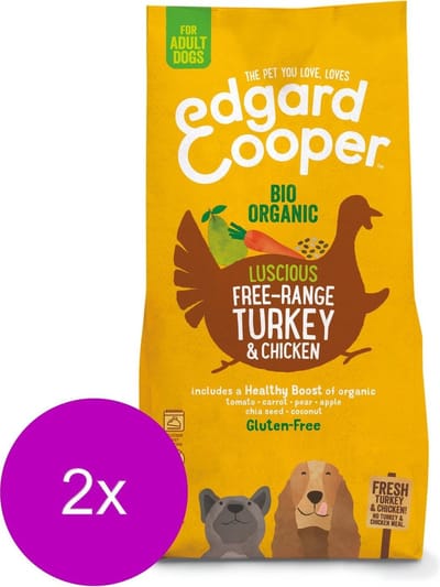 Edgard & Cooper Bio Organic Turkey Adult Kalkoen&Kip&Wortel - Hondenvoer - 2 x 7 kg Biologisch