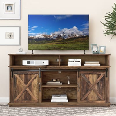 Sweiko TV kast, dressoir, entertainmentcentrum met 2-klassieke schuifdeuren, verstelbare planken voor woonkamer, eetkamer, boerderij ontwerp 148*40*78cm
