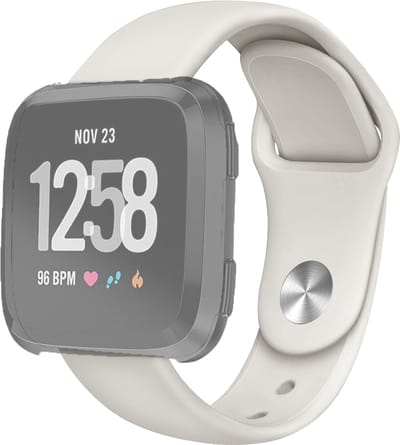 By Qubix - Compatible Fitbit bandje - geschikt voor Fitbit Versa 1 / 2 & Lite siliconen bandje - Maat: Large - Ecru Smartwatchbandje bandje Armband Polsband Strap Band Watchband