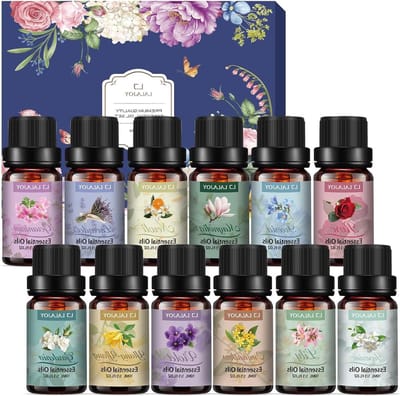 Bloemige etherische oliën voor diffuser en aromatherapie, 12 x 10 ml, geuroliën voor ontspanning, wellness en zelfgemaakte zeep en kaarsen