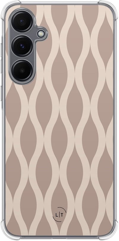 Shockproof hoesje - Geschikt voor Samsung Galaxy A15 - Abstract beige - Extra sterke case - TPU/polycarbonaat - Print / Illustratie - Beige, Transparant