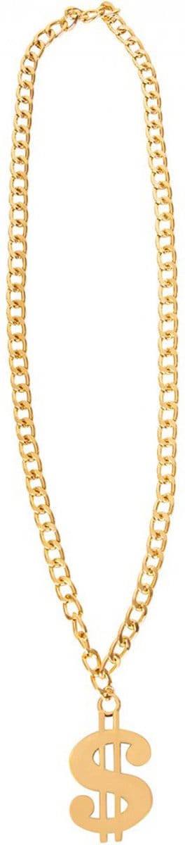 Partyxplosion Dollar teken ketting- goud - kunststof - gangster - carnaval/verkleed accessoires