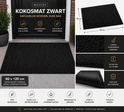 Wicotex - Deurmat - kokosmat - Kleur zwart - Afmeting 80x120cm