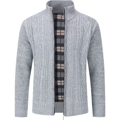 Herenvest met ritssluiting Grof gebreid vest met opstaande kraag voor de winter Lichtgrijs