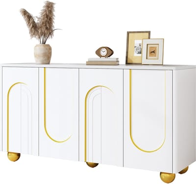 Clruro Dressoir - 140 x 40 x 74 cm - met deuren en reliëffront - PB + MDF - Wit