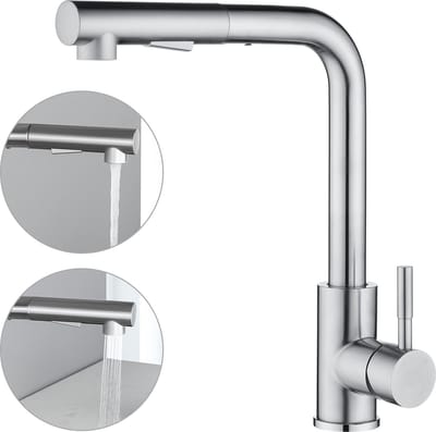 CECIPA max Keuken kraan - Keukenkraan Met Uittrekbare Uitloop - 360° Draaibare Keukenkraan - Handdouche - Keukenmengkraan - Keukenkraan Met 2 straalsoorten Zilver
