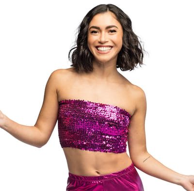 Boland - Top Sparkle roze (M/L) - Volwassenen - Niet van toepassing - Festival - Rave - Bandeautop - Strapless