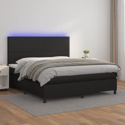 vidaXL - Boxspring - met - matras - en - LED - kunstleer - zwart - 160x200 - cm
