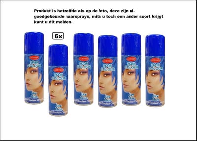 6x Haarverf/haarspray blauw 125 ml - Sky blue- Word bezorgd in doos ivm beschadiging - Festival thema feest carnaval haar kleurspray party