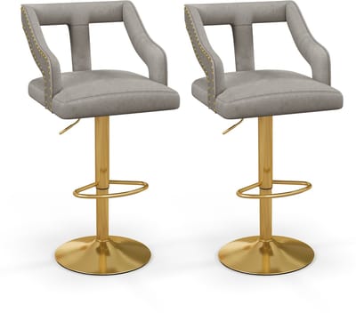 COSTWAY Set van 2 barkrukken, draaibare barstoelen, 63-85 cm, in hoogte verstelbaar, keukenkruk van fluweel met voetensteun en rugleuning, barkruk voor eetkamer, bar, restaurant